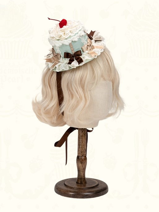 Blue Green Hat / Sweet Mint Cake Lolita Yellow Mini Pink