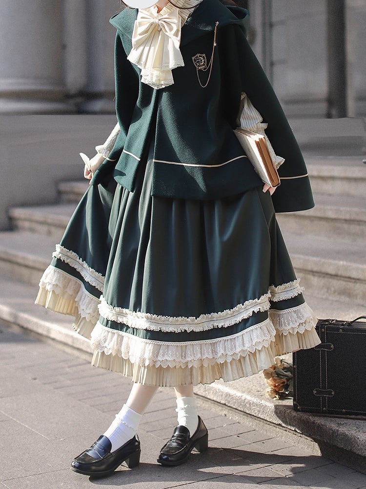 Woolen Hooded Cape Dark Green 62cm