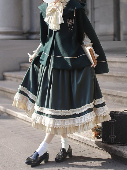 Woolen Hooded Cape Dark Green 62cm