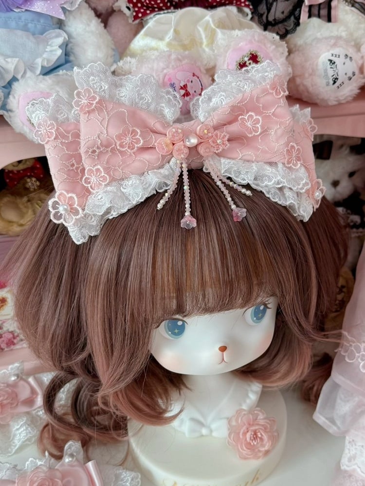 Gorgeous Trim Design Beaded Version Pink Bowknot KC Charm Floral Lace