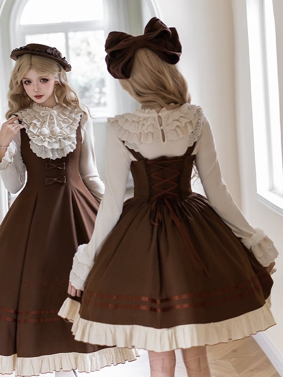 Lolita Dress Violin Boned Brown Version Under Short Classic Bust Waist with Embroidery