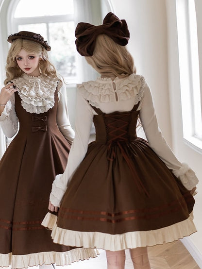 Lolita Dress Violin Boned Brown Version Under Short Classic Bust Waist with Embroidery