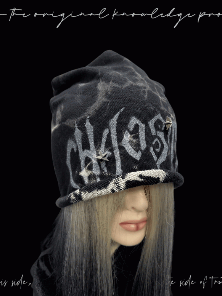 Studded Y2K Black Rolled Hem Tie Dye Glamorous Hat