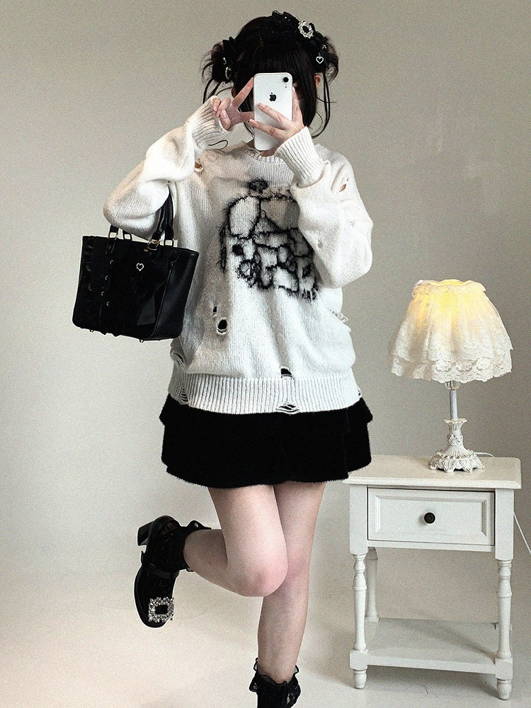 Cartoon Colors Kei Sweater 3 Distressed Jirai Print Oversized