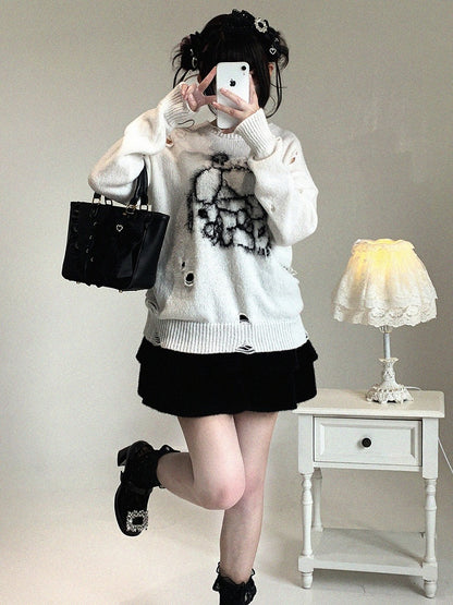 Cartoon Colors Kei Sweater 3 Distressed Jirai Print Oversized