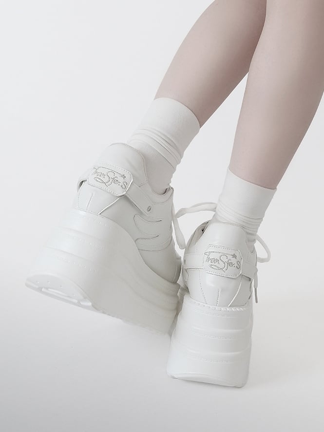 Lace-up Kei Platform White Closure Sneakers Jirai PU Design