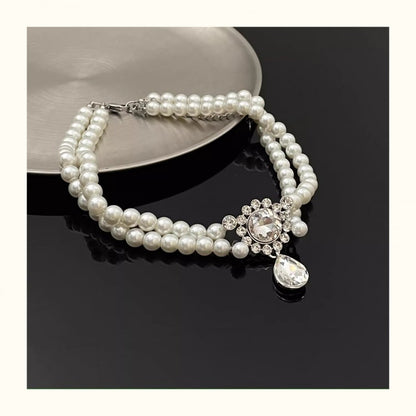 Strass Anhänger Vintage Weiße Perlen Choker