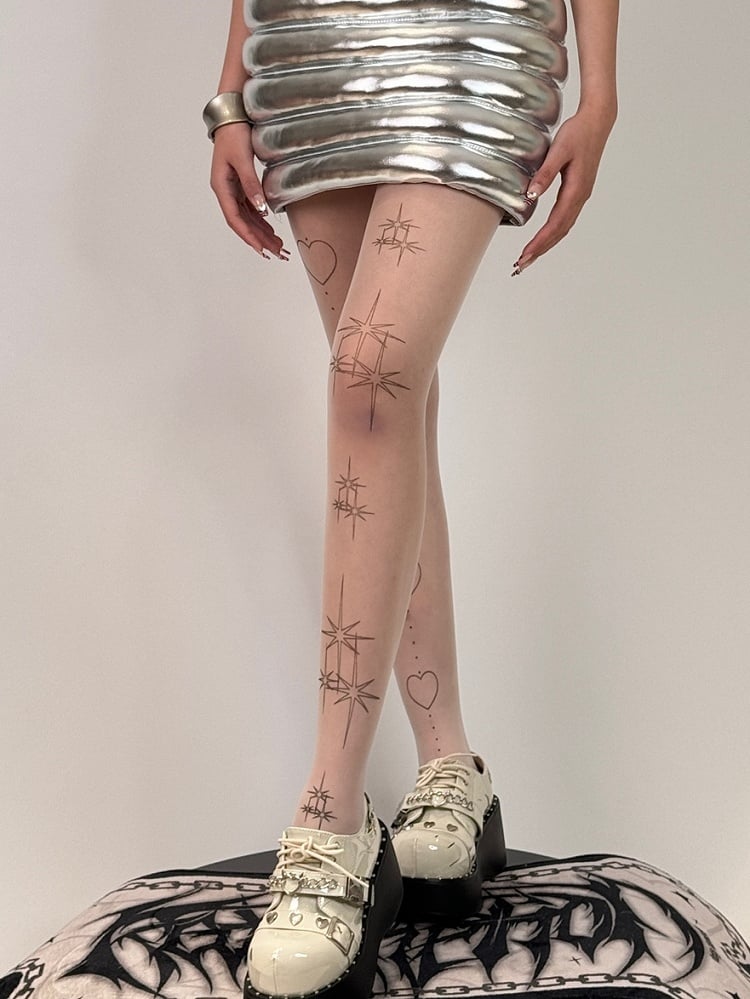 プリントホワイト＆ハートスタータイツ