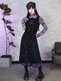 Double-Layer Hem Vest Maxi Dress in Black with Purple Bat Embroidery - Quirky Hut