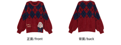 白雪姫プリンセス レッドダイヤモンド柄 モヘア ルーズセーター