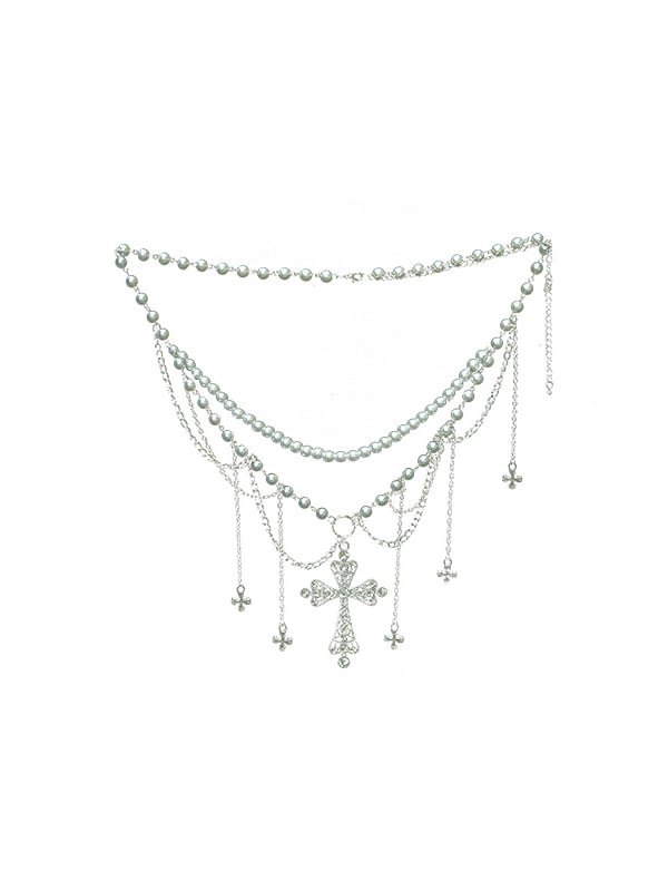 Beaded Chain Silver Waist Charms Cross Gothic