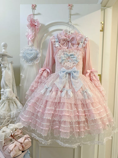 Lolita Bodice Princess Jumper Skirt Overlay Flower Heart Pink Applique Hem