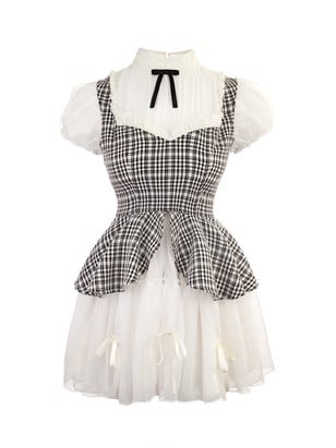 Dress Pattern Plaid Black Faux White Two-Piece With