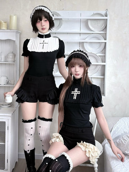 Gothic Black and Apricot Ruffle Shorts for Alternative Fashion - Damn Girl
