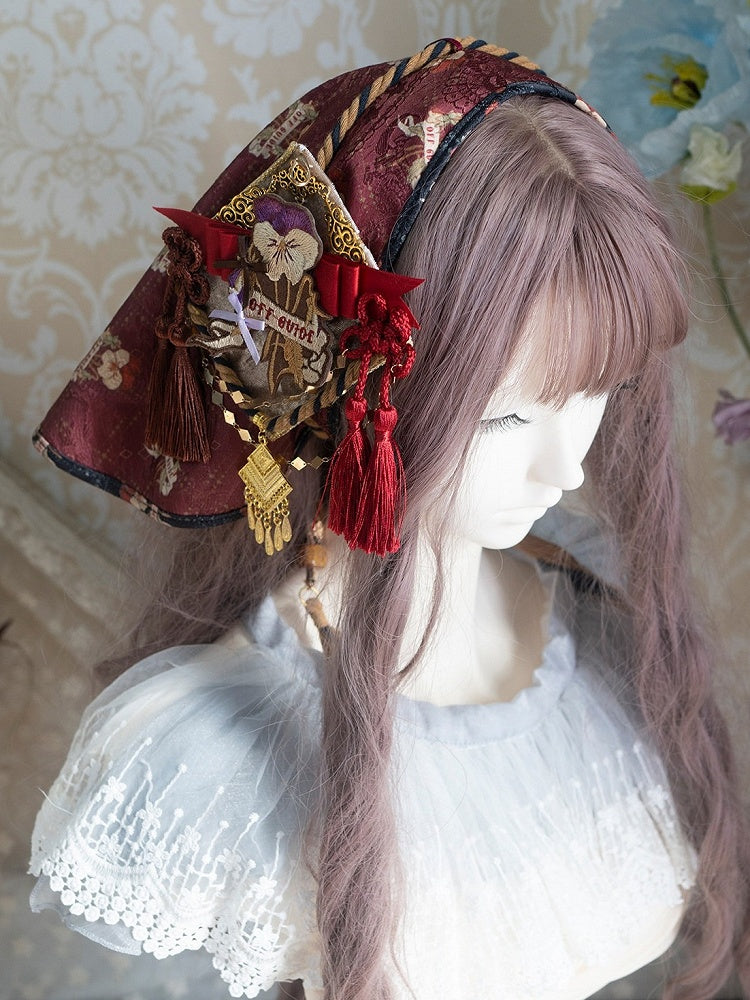 Black & Red Lolita Hair Veil with Brooch Accessory - Neoludwig