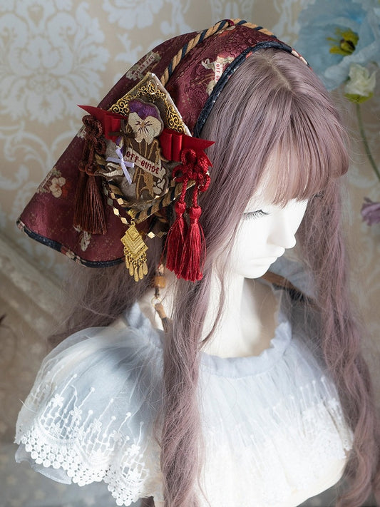 Black & Red Lolita Hair Veil with Brooch Accessory - Neoludwig