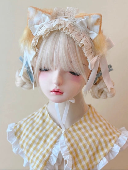 with Ears Accents Lace Light Fur Cat Orange Hairband Bow Faux