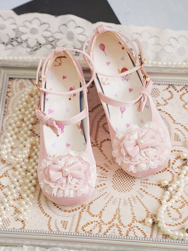 Zehenbesatz Herz Top Spitze Schleife Rosa bei Baby Schnallen Lolita Rund