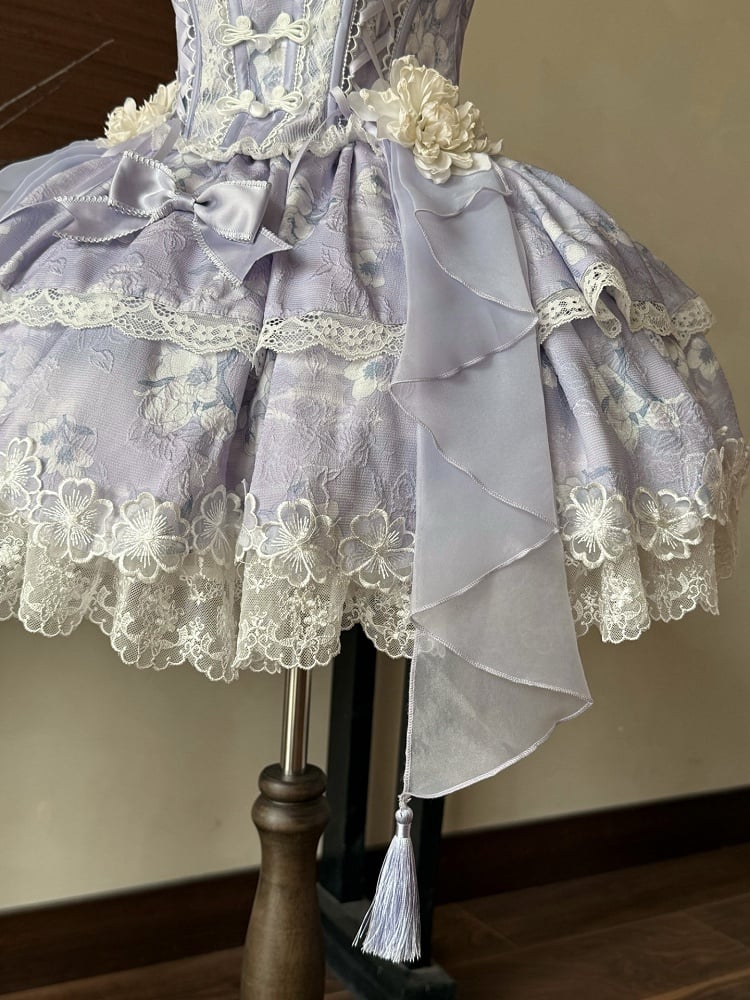 Version with Corset Purple Top Floral Frog Skirt Buttons Lolita Jasmine-Embellished Print Short +