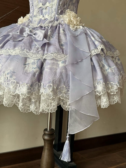 Version with Corset Purple Top Floral Frog Skirt Buttons Lolita Jasmine-Embellished Print Short +