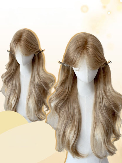 Wig Curtain Platinum with Bangs Long 65CM Wavy Blonde
