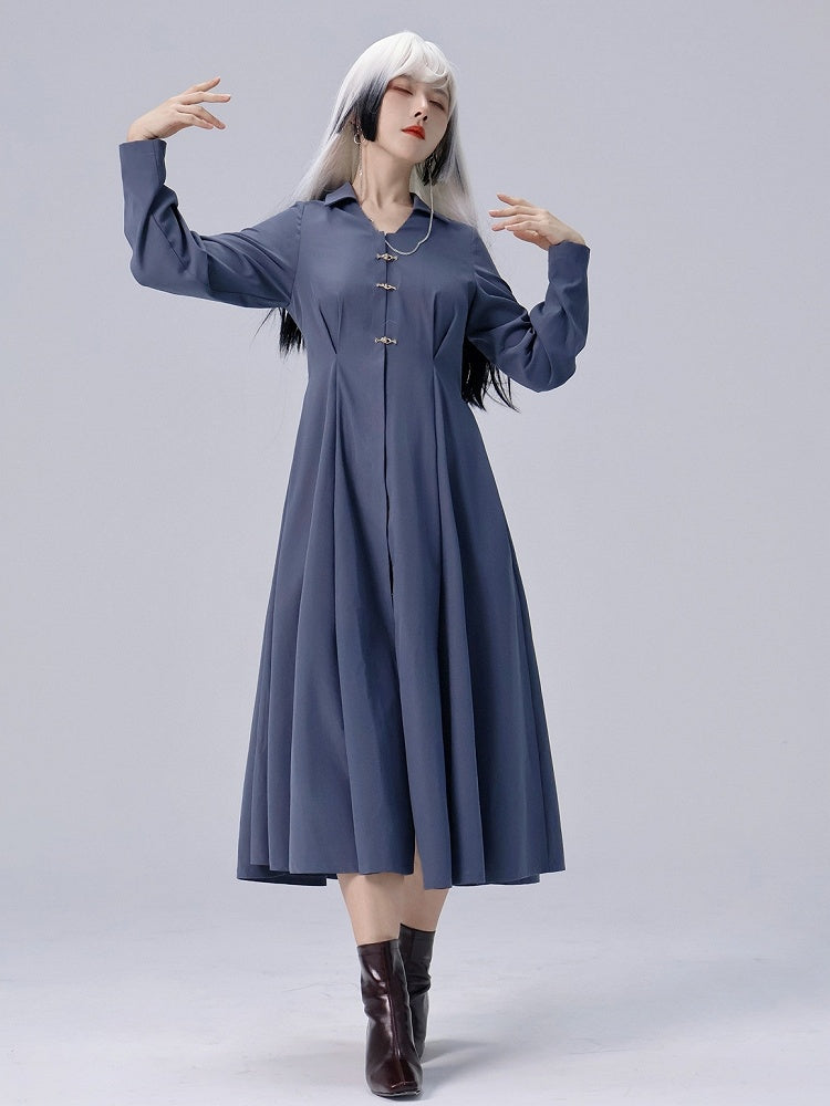 Dusty Collar Point Blue Chinese with Dress in Shirt Flat Style