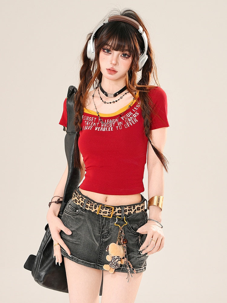 Neckline Asymmetrical Bittersweet Glamorous Letter Blue/Red