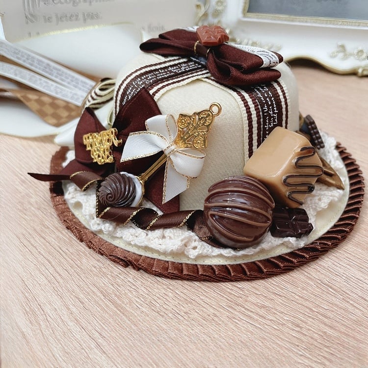 Details Ruffles Bowknot Trim Chocolate Red/Brown/Beige Mini Hat