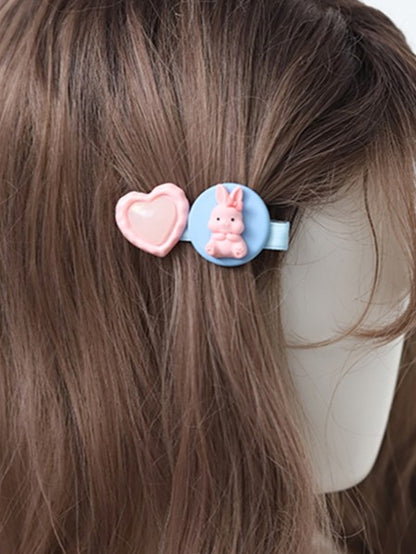 Sweet Blue/Pink Bunny Lolita Hairclip Heart
