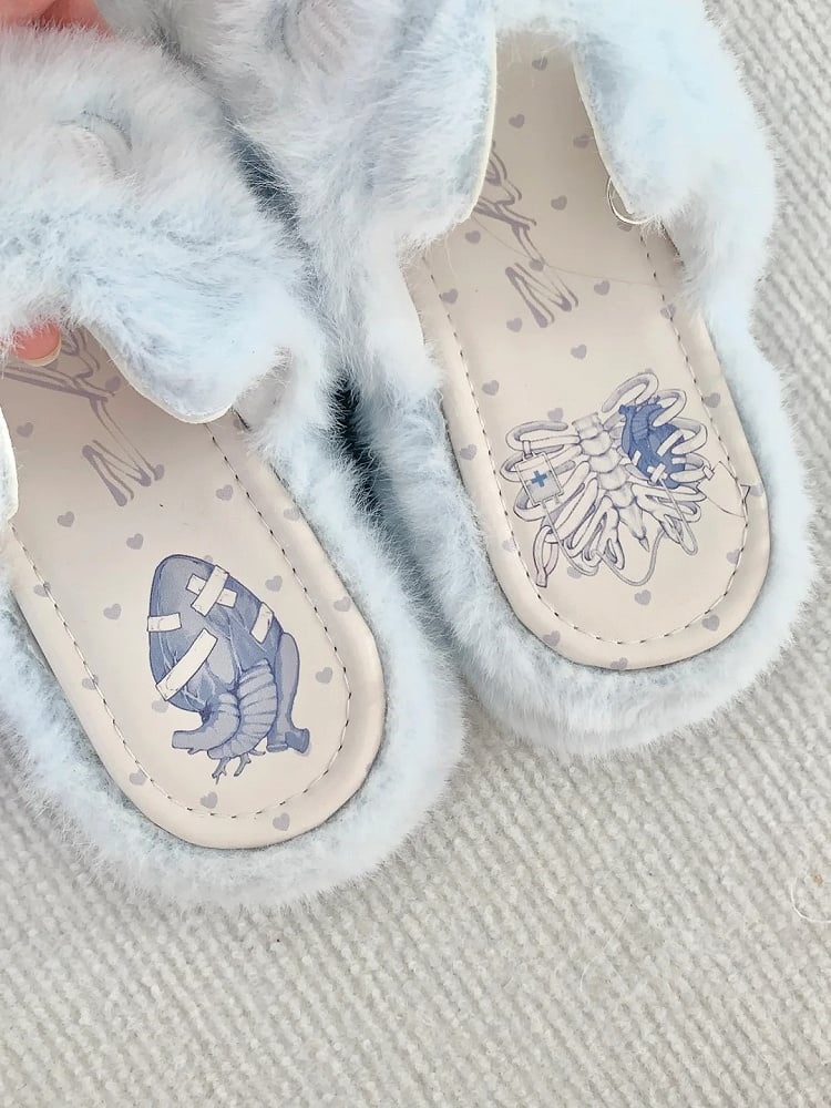 Pantoufles Cat Light Jirai Design : avec broderie bleue en peluche Kei