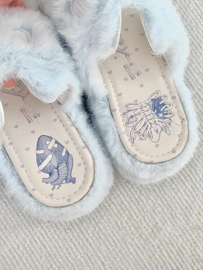 Pantoufles Cat Light Jirai Design : avec broderie bleue en peluche Kei