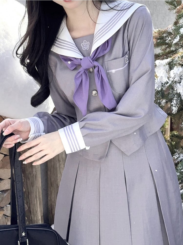 JK Floral Applique Dusty Purple Collar Uniform Sailor Blouse