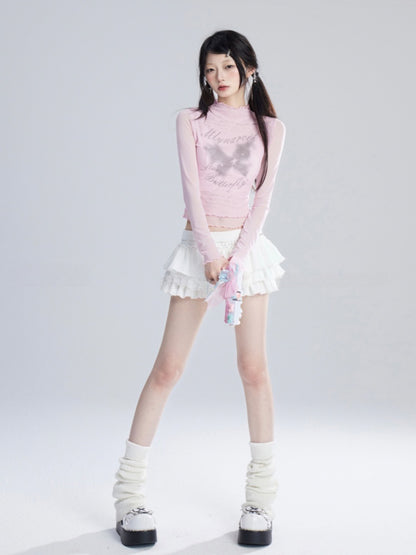 ミニティアードスカート ベージュ ローバレエコアウエスト