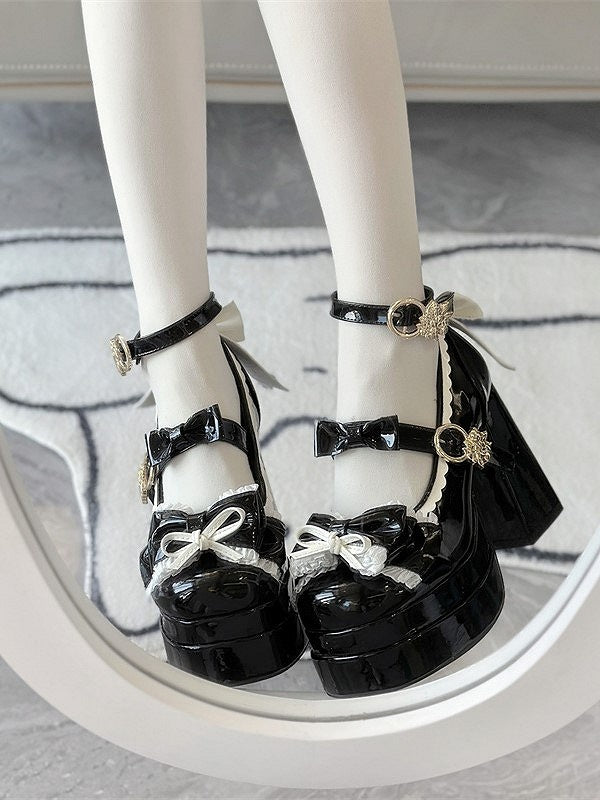 High Block Heel Round-Toe with Lolita Black 11cm Heels Height Platform Elegant