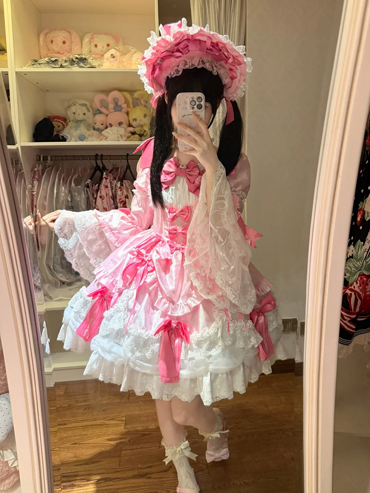 with Dress Sweet School Accents Bow Old Sleeves Pink Lolita Bell Dark Princess Detachable