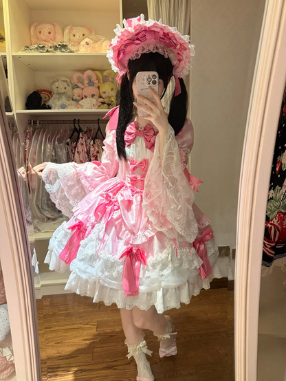 with Dress Sweet School Accents Bow Old Sleeves Pink Lolita Bell Dark Princess Detachable