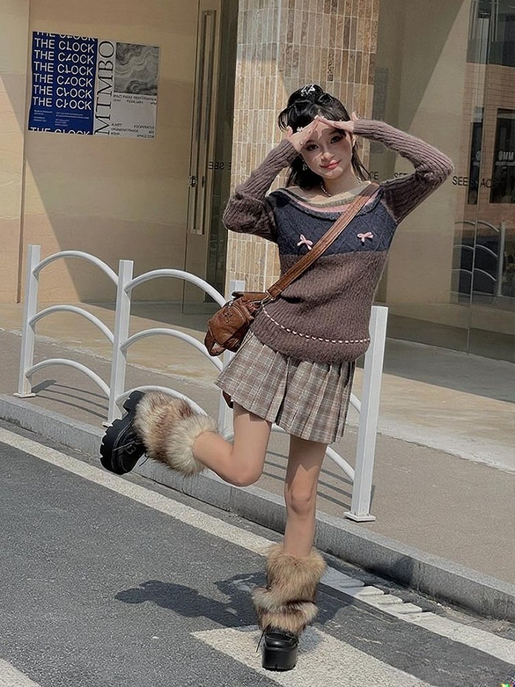 White & Brown 20CM/30CM Shaggy Leg Warmers