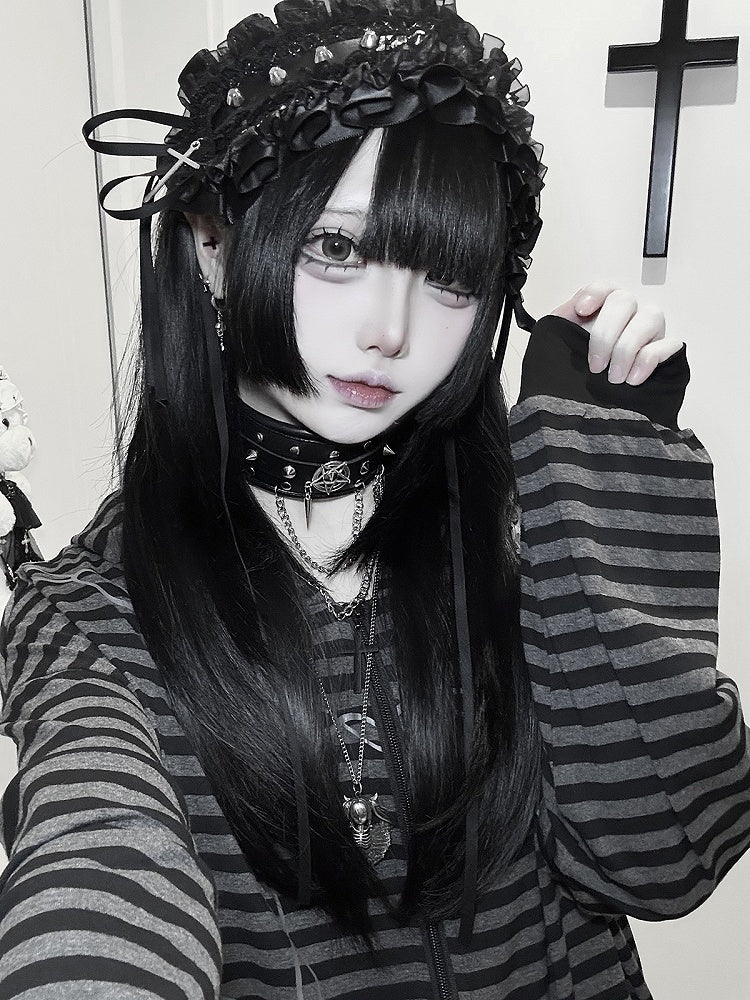 Hooded Cross Black Zip-up for Gray Chain Print Autumn Jacket Stripes with