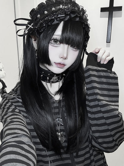 Hooded Cross Black Zip-up for Gray Chain Print Autumn Jacket Stripes with