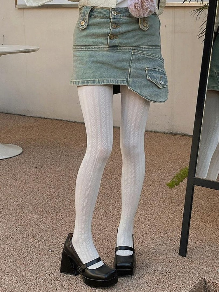 Pattern Options Tights White Striped With 5