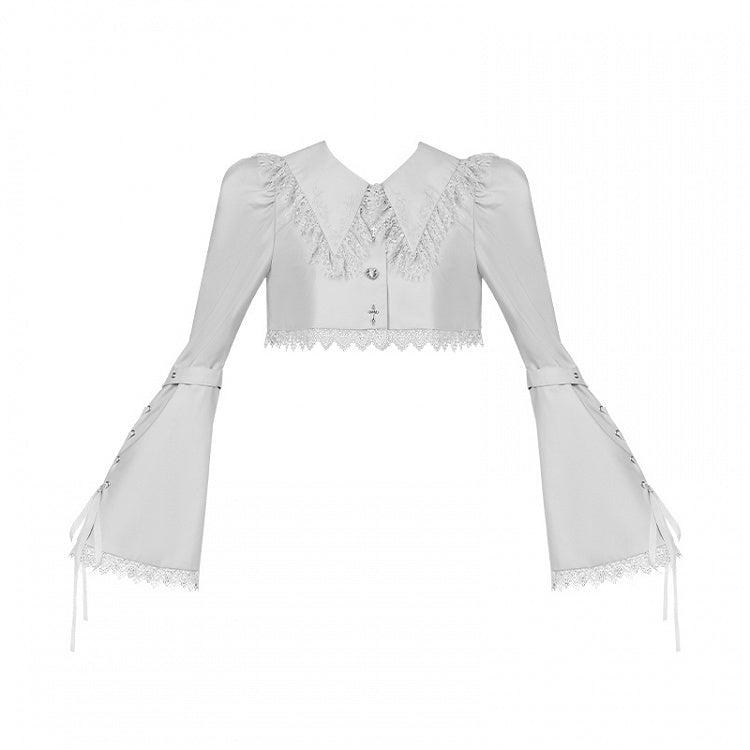 Cropped Lolita Embroidered Gothic Top Collar Pointed Silver