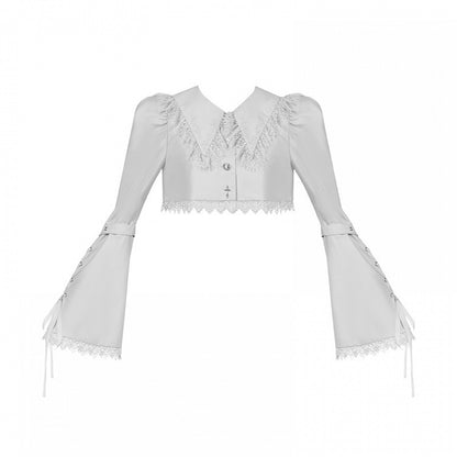 Cropped Lolita Embroidered Gothic Top Collar Pointed Silver
