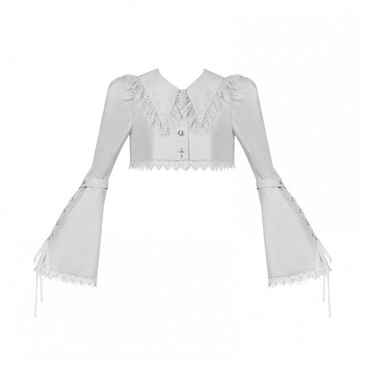 Cropped Lolita Embroidered Gothic Top Collar Pointed Silver