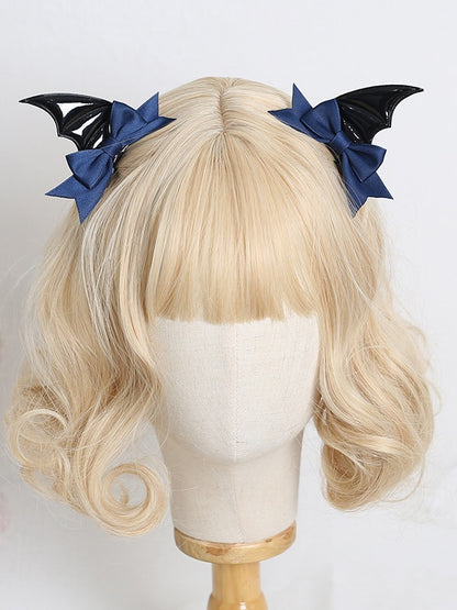 Black Gothic Pair Bowknot Lolita Blue of Polished / Decorations Hairclips Wing A Dark Bat with Red