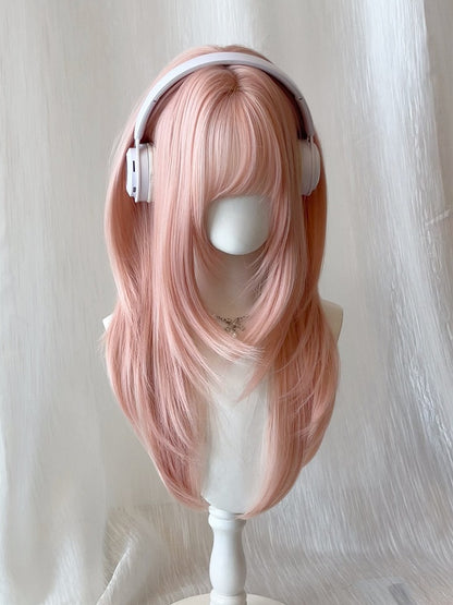 Wig with Bangs Straight Full 65CM Pink