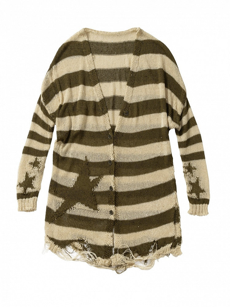 Gemusterter gestreifter Punk-Cardigan Wasteland Green