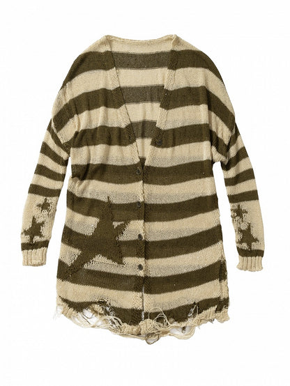 Gemusterter gestreifter Punk-Cardigan Wasteland Green