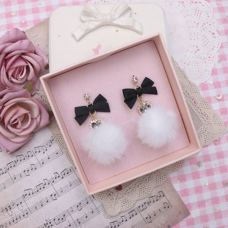Pom-pom Kei Jirai Options Rhinestone Earrings 5 Bowknot Heart Color
