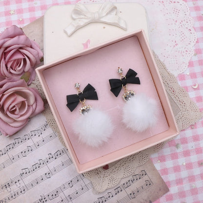 Pom-pom Kei Jirai Options Rhinestone Earrings 5 Bowknot Heart Color