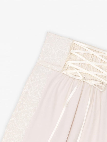 Ivory High-Waisted Pants with Jacquard Fabric Panels - DevilInspired Exclusive Collection